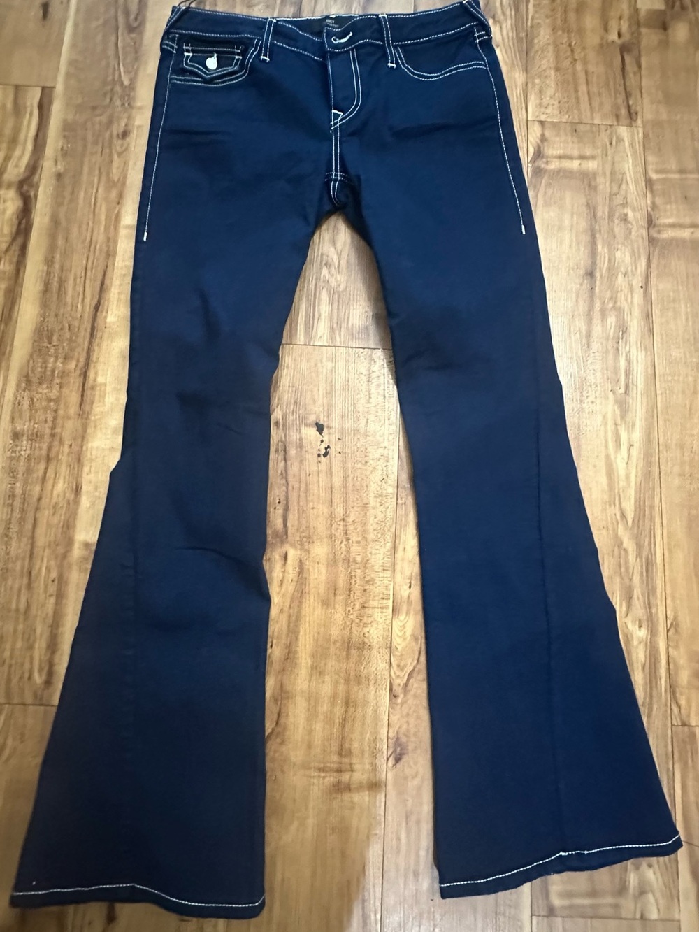 True Religion Navy Flare Jeans with Contrast Stitching